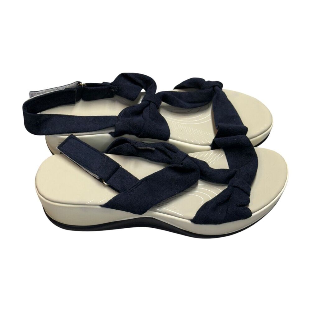 Navy Blue Bow Platform Sandals Flatform Wedge Summer Size 8 9 - Picture 4 of 7